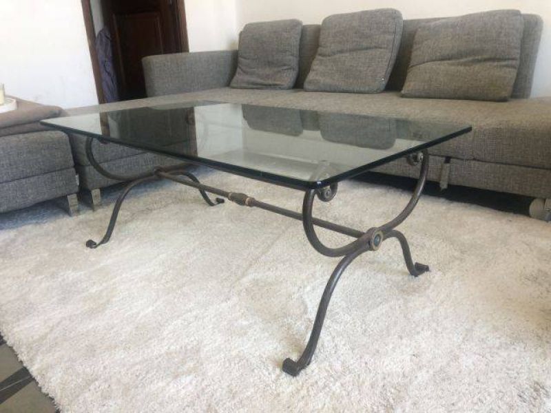 Living room coffee table iron frame finger-thick glass top 120 x 50