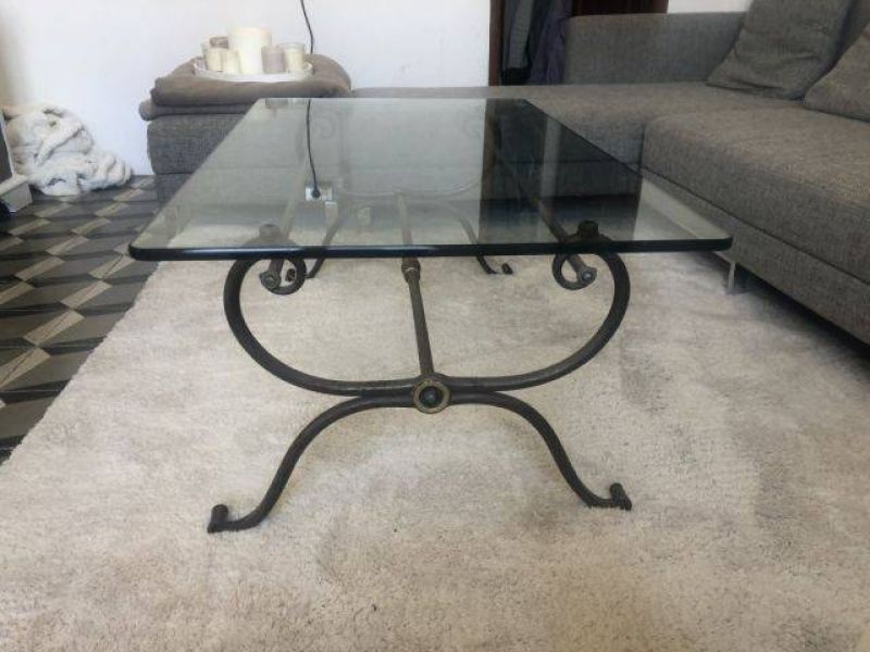 Living room coffee table iron frame finger-thick glass top 120 x 50