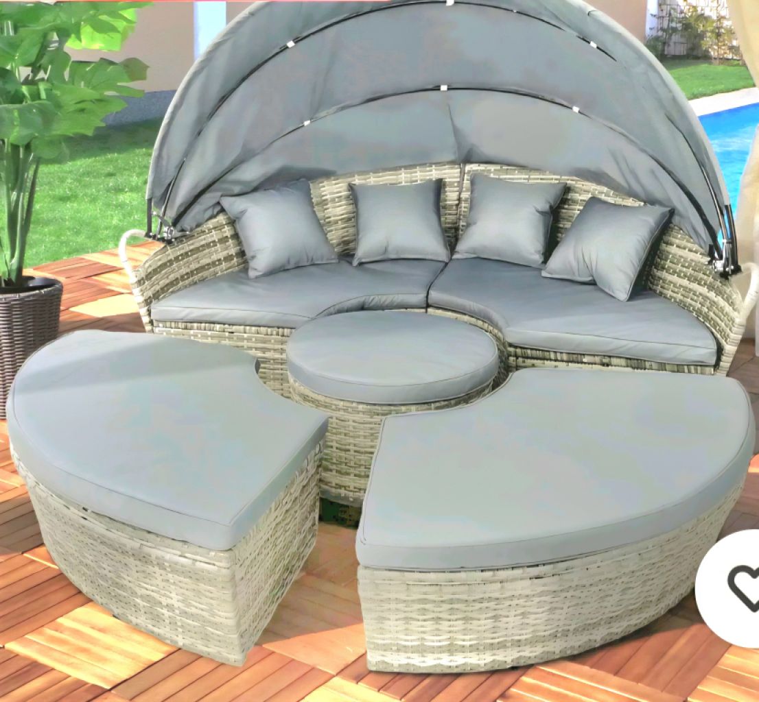 XXL LED-Sonneninsel Gartenliege Polyrattan Sitzgruppe Liege Insel NEU grau 210 Solarmodul