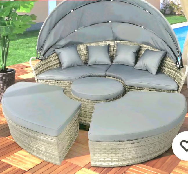 Isla solar XXL con LED Tumbona de jardín Polyrattan Conjunto de asientos Isla tumbona NUEVA gris 210 Módulo solar