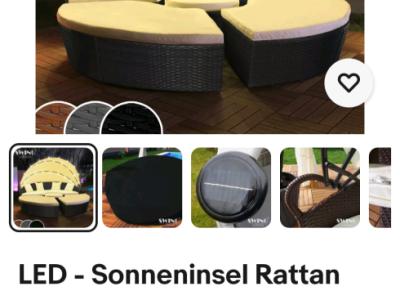 Isla solar XXL con LED Tumbona de jardín Polyrattan Conjunto de asientos Isla tumbona NUEVA gris 210 Módulo solar