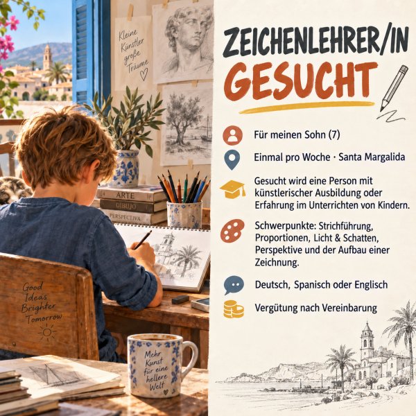 Zeichenunterricht für 7-jährigen Sohn in Santa Margalida