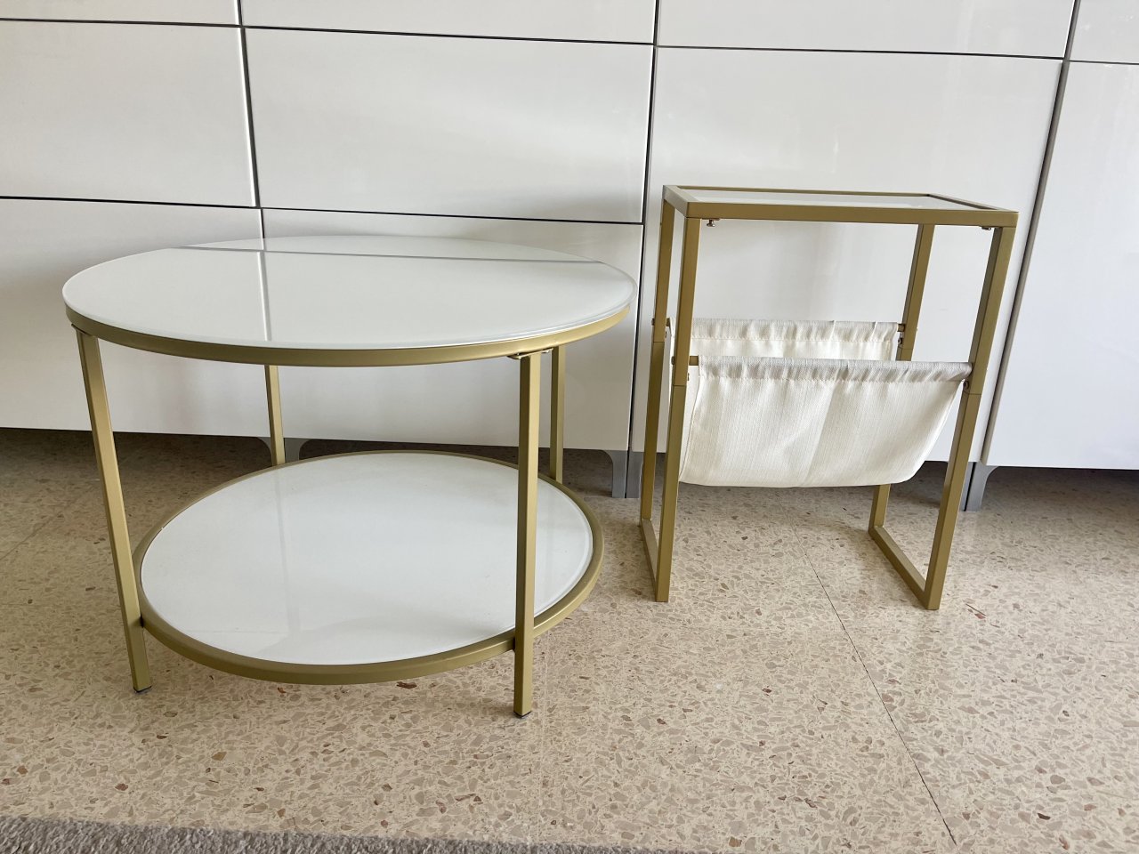 Newspaper stand side table glass gold boho - like new