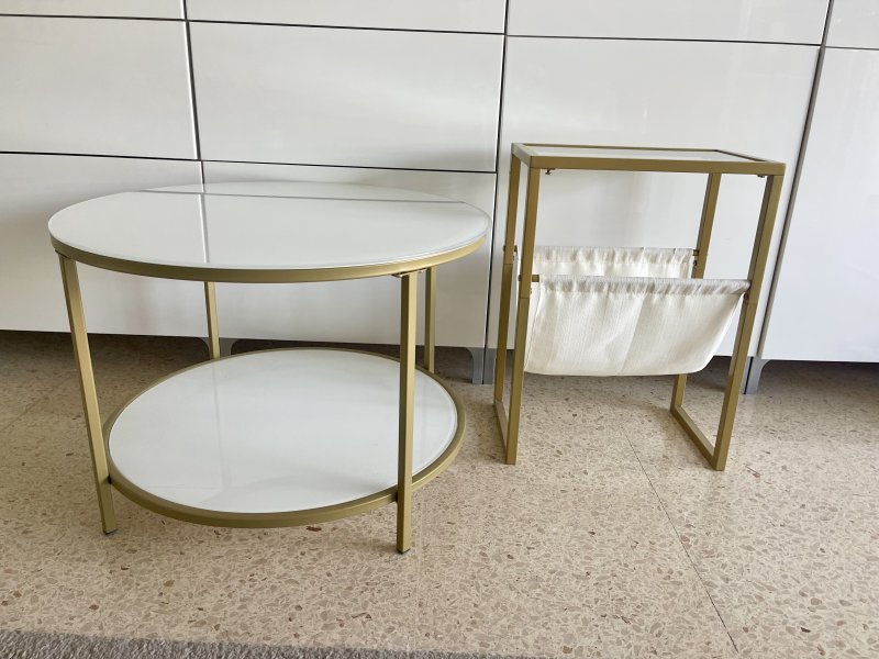 Newspaper stand side table glass gold boho - like new