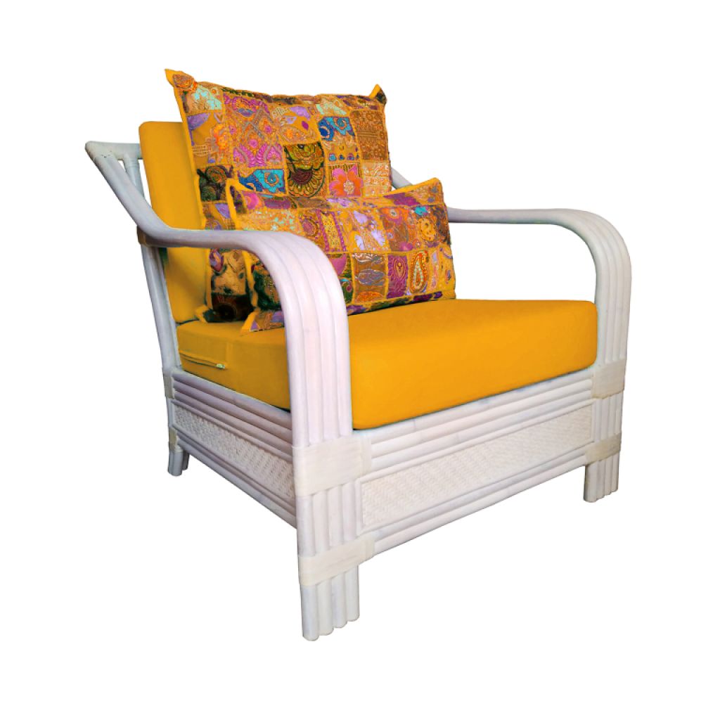 Zu verkaufen elegantes IBIZA Style Sofa Set aus weissem Bambus und geflochtenem Rattan